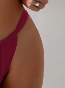 SHEIN Swim Solid Red Bikini Bottom For Summer Beach - Red - View 3