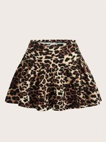 SHEIN EZwear Rozkloszowana spódnica w panterkę na lato - Brązowy - Zobacz 1