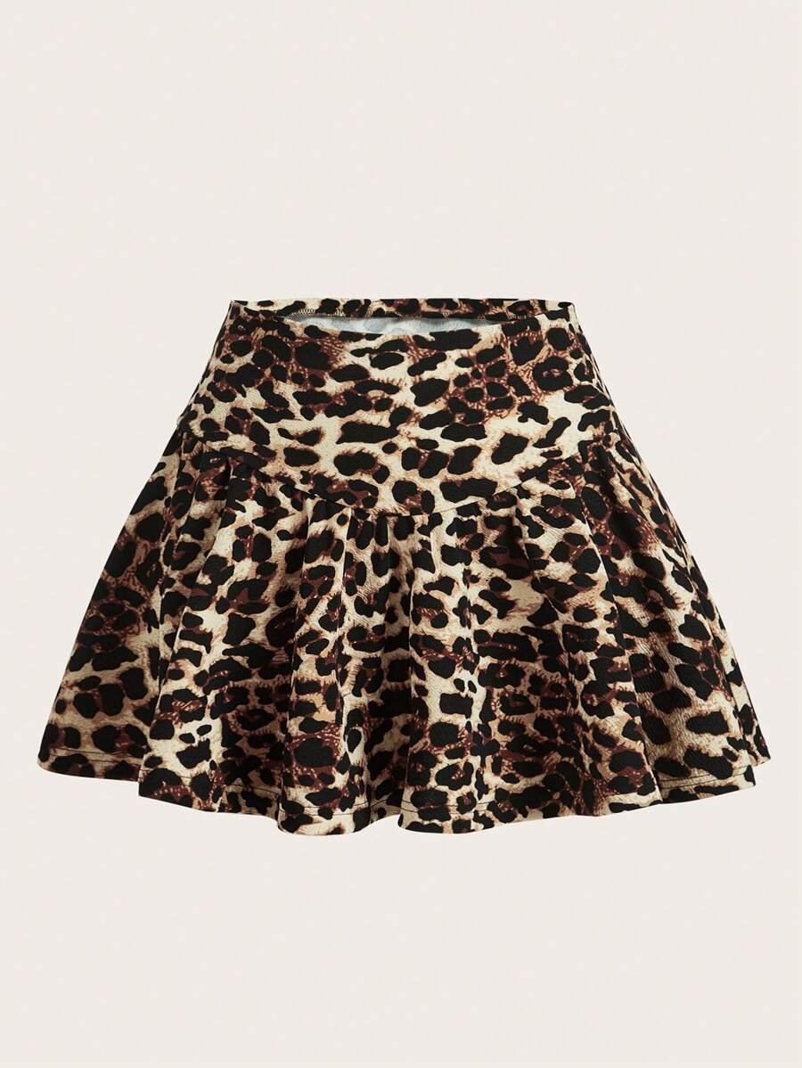 SHEIN EZwear Rozkloszowana spódnica w panterkę na lato - Brązowy - Zobacz 1