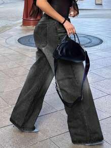 Women's Solid Color Simple Straight-Leg Casual Jeans - Grey - View 2