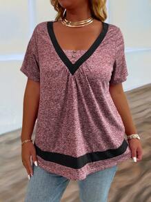 SHEIN LUNE Plus Contrast Trim Tee For Summer