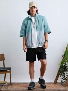 Manfinity VCAY Men's Fashionable Knitted Casual Loose Fit Patchwork Sweatshirt, Daily Wear .Green