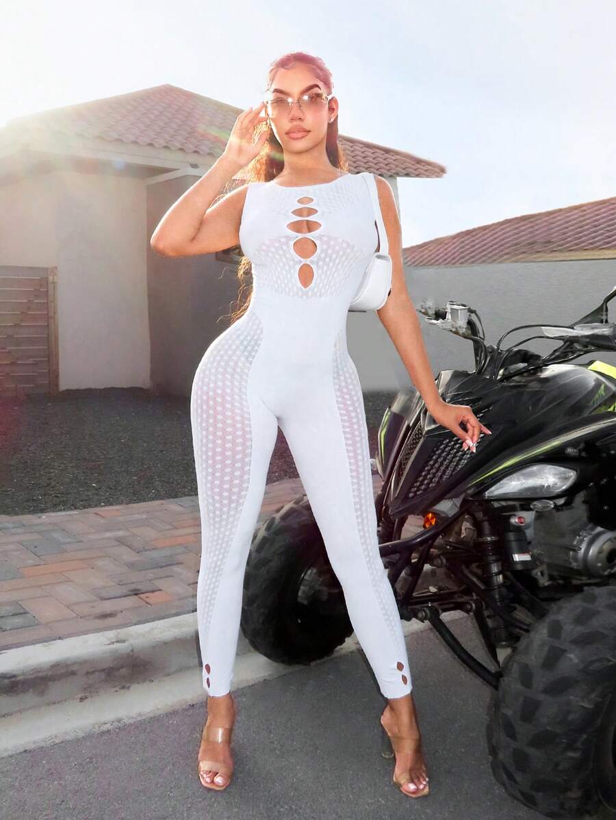 Zolique Bộ áo liền quần đơn vị không tay cho mùa hè - trắng - Xem 1