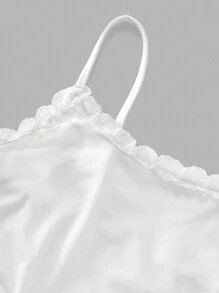 SHEIN EZwear Contrast Lace Cami Top & Shorts For Summer - White - View 3