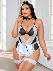 Trang phục trang trí ren nữ cỡ lớn - Đen và trắng - Xem 1