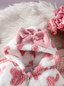 SHEIN Baby Girls' Romper With Plush Heart Print