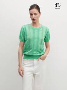 BizChic Women Solid Pointelle Knit Top For Summer - Green - View 6