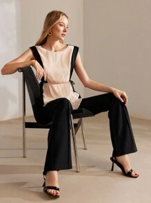 MOTF PREMIUM 拼色束腰無袖襯衫 - 彩色 - 查看 2