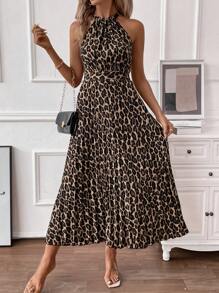 EMERY ROSE Women's Leopard Print Off Shoulder Simple Daily Dress Maxi Women Outfit - Coffee Brown - View 1