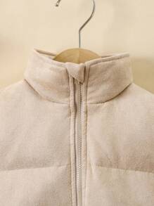 SHEIN Gilet matelassé sans manches à col montant en couleur unie tricoté, avec appliqué de lettre, pour jeune fille - Kaki - Voir 7