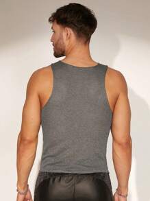 Manfinity Fever City Men Ring Detail Solid Sleeveless Sweater Vest - Grey - View 3