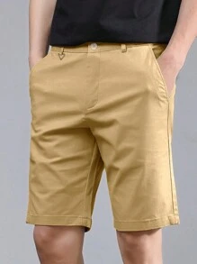 Manfinity Homme Men's Solid Color Khaki Pants For Daily Wear - Khaki - View 5