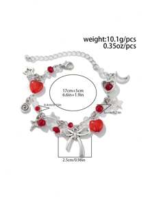 ROMWE Kawaii 1pc Fashionable Sweet & Simple Star Moon Bowknot Pendant Crystal Chain Bracelet Valentines,Mom,Mother,Mother's Day,Gift - Multicolor - View 4