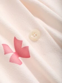 DAZY 蝴蝶结印花双口袋开襟家居睡袍睡衣 - 粉色 - 查看 7