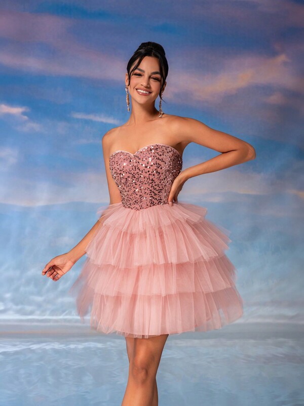 Lovelzi Rochie de bal elegantă, fără bretele, cu mărgele, cu aplicație din tul, rochie de cocktail pentru femei, pentru petrecere, bal de absolvire, semiformală, rochie pentru invitați de nuntă, pentru ziua de naștere, absolvire, întoarcere acasă