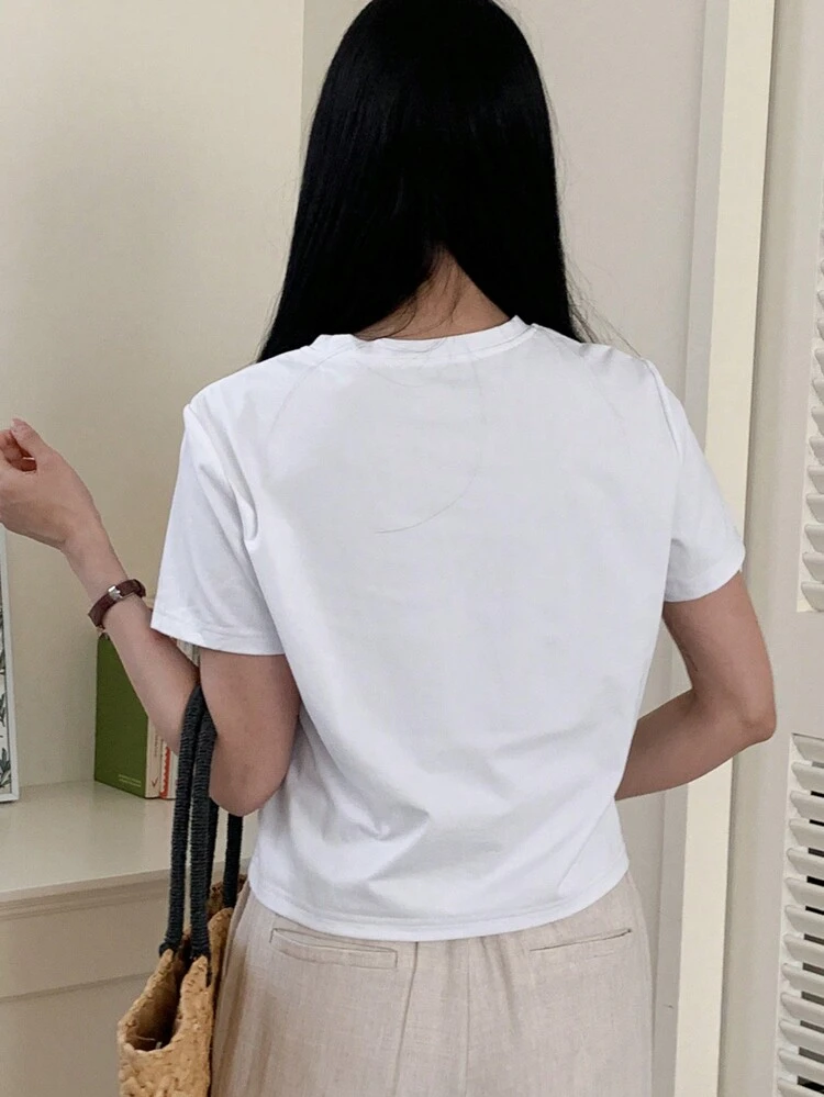 Women's Summer Heart Hollow Out Crew Neck Short Sleeve Casual T-Shirt