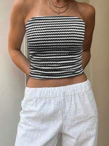 INAWLY Summer Striped Texture Women's Slim Fit Tube Top - Multicolor - View 2