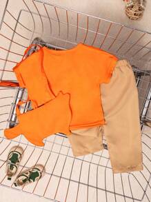 Baby Girls Cartoon Graphic Tee & Pants For Spring & Summer - Orange - View 2