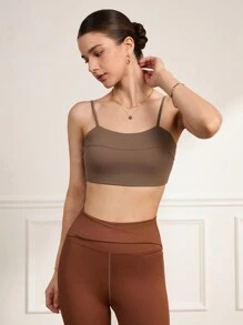 SHEIN Sports Solid Seamless Cami Sports Bra - Brown - View 6