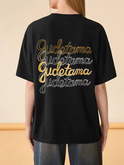 Gudetama X SHEIN 女士夏季卡通和字母圖案短袖T恤