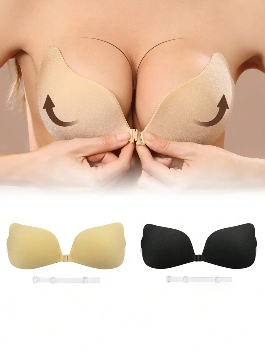 1pc Women's One Shoulder Strap Invisible Bra & 2 Pairs Of Black Nipple Covers - Multicolor - View 1