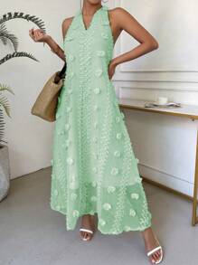 SHEIN LUNE Váy có họa tiết đơn giản hàng ngày màu trơn dành cho nữ có dây buộc - màu xanh lá - Xem 3