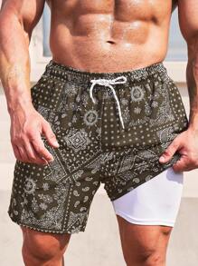 Surfspeed Men's Allover Print Drawstring Beach Shorts, Casual Vacation Wear Swim Trunks - Multicolor - View 1