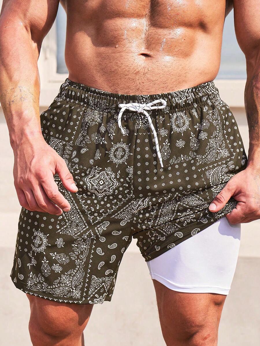 Surfspeed Men's Allover Print Drawstring Beach Shorts, Casual Vacation Wear Swim Trunks - Multicolor - View 1