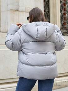 RueChic Plus Women's Zip Up Hooded Puffer Coat