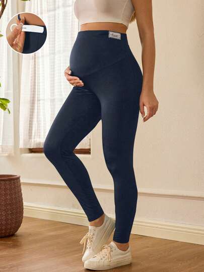 SHEIN 孕婦純色彈性修身休閒褲