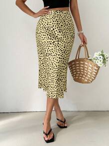 Chiquease Midi Length Satin Allover Print Summer Skirt