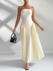 Calvaya Women Elegant Pleated Tight-Fitting A-Line Dress Free People Back To School Clothes