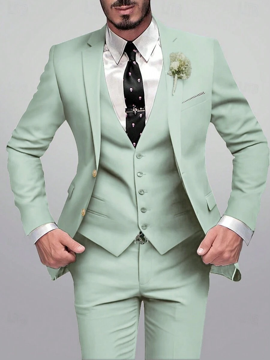Manfinity Mode Men's Single-Breasted Suit Jacket, Leisure Suit, Suitable For Weddings - Green - View 1