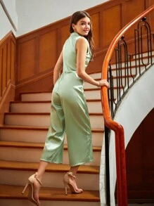 SHEIN Bộ áo liền quần ống rộng thời trang mùa hè cho cô gái tuổi teen - màu xanh lá - Xem 2