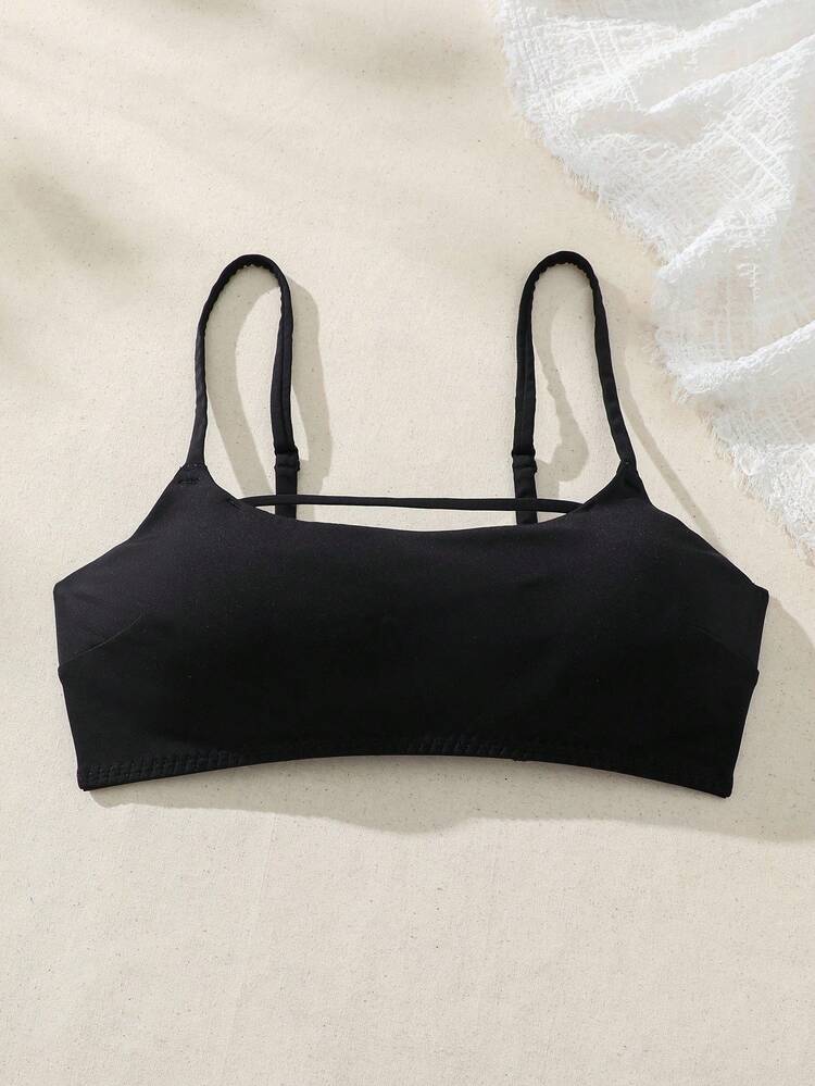 Matte Swimwear Fabric Comfortable And Simple Bra With Cup - Black - View 5
