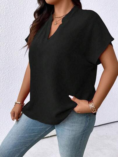 Plus Size Women's Solid Color Simple Daily Short Sleeve Shirt
