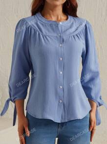 DEARCASE Women's Spring/Summer Solid Color Single-Breasted Shirt With Solid Knot Cuff