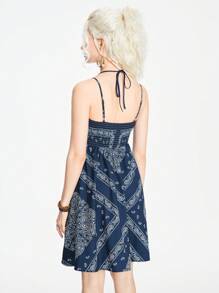 ROMWE Hippie Váy Cami in họa tiết Paisley phía trước cho kỳ nghỉ hè - Màu xanh lam - Xem 2