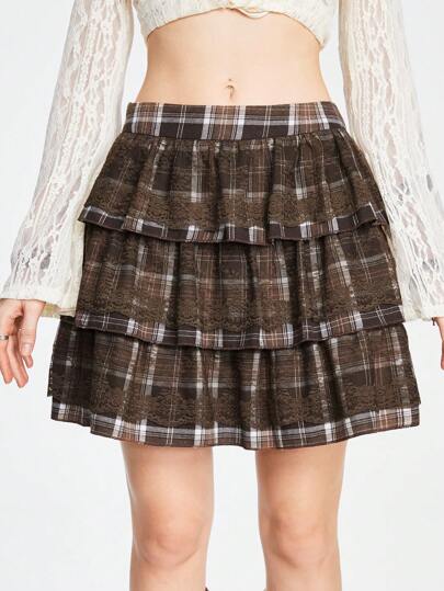 Fairycore Women's Simple Daily Wear Plaid Printed Skirt