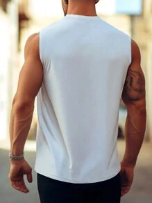 Men's Casual Comfortable Minimalist Flower Pattern Tank Top - White - View 2