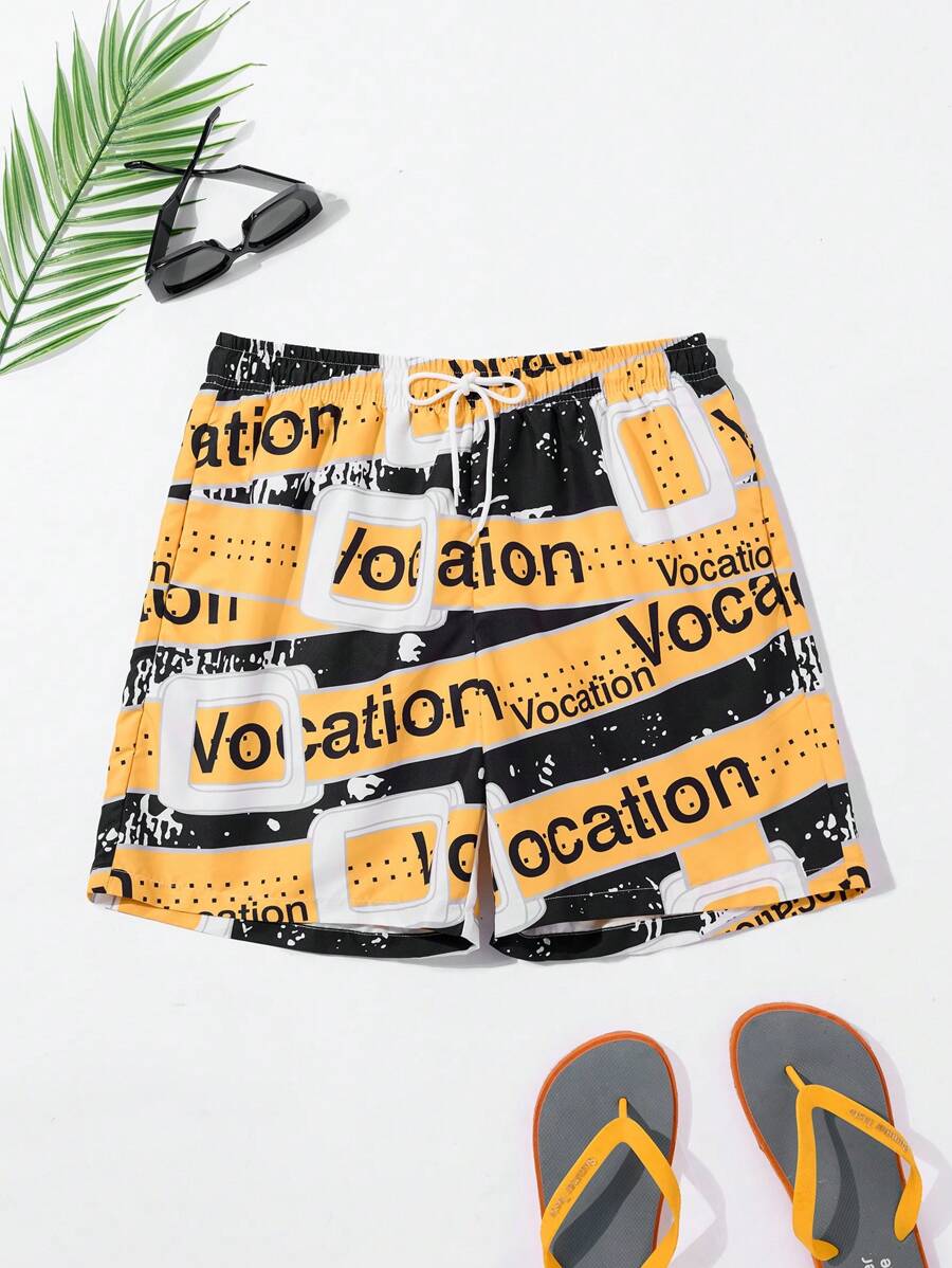 Manfinity KASUA Men's Front Tie Waistband All Over Printed Beach Pants, Casual Vacation Wear - Multicolor - View 1