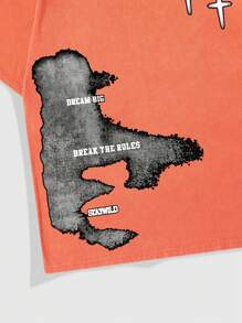 ROMWE MEN Street Life Áo thun cổ tròn High Street Vintage Đau khổ cho nam, thích hợp để mặc hàng ngày vào mùa xuân và mùa hè, đi học - trái cam - Xem 4