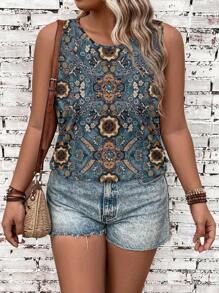 EMERY ROSE Top sin mangas de estilo vintage y casual con estampado para mujeres talla grande, para el verano