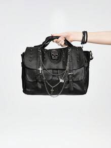 ROMWE Túi xách Y2K Gothic Túi đeo vai Punk có họa tiết đầu lâu, Túi đeo chéo cho Halloween, Túi Halloween, Hoàn hảo cho bữa tiệc sang trọng, Thời trang Halloween & Thời trang Gothic - màu đen - Xem 2