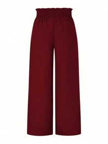 SHEIN LUNE Pantalones con cintura de bolsa de papel y pierna ancha para uso diario de tallas grandes