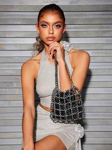 SHEIN BAE Ladies' Beaded Shoulder Bag For Dating And Banquet, Teenagers - Silver - View 2