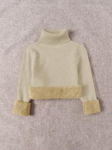 Franclia 高领加厚内衬修身保暖羊绒衫，秋冬新品，针织套头衫 - 卡其色 - 查看 7