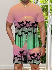 Men's Casual Comfortable 3D Digital Printed Shirt Set - Multicolor - View 1