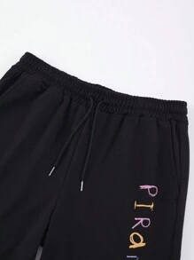 GAWX Artist Men's Casual Letter Printed Drawstring Waist Summer Shorts, Holiday, Vacation - Black - View 3