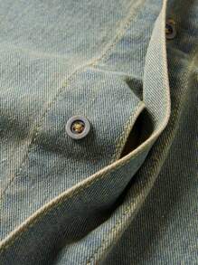 ROMWE MEN Street Life Áo sơ mi denim nam Colorblock Raw Trim Star cho mùa hè, đi học - gừng - Xem 5